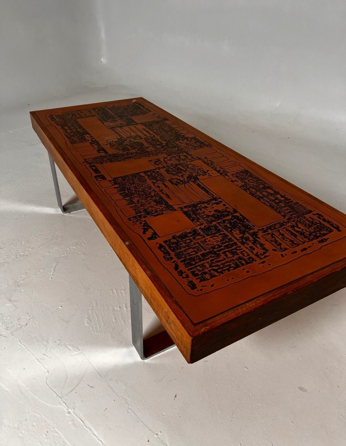 Vintage Brutalist Coffee Table – 1970s, Rosewood & Chrome - Lattico