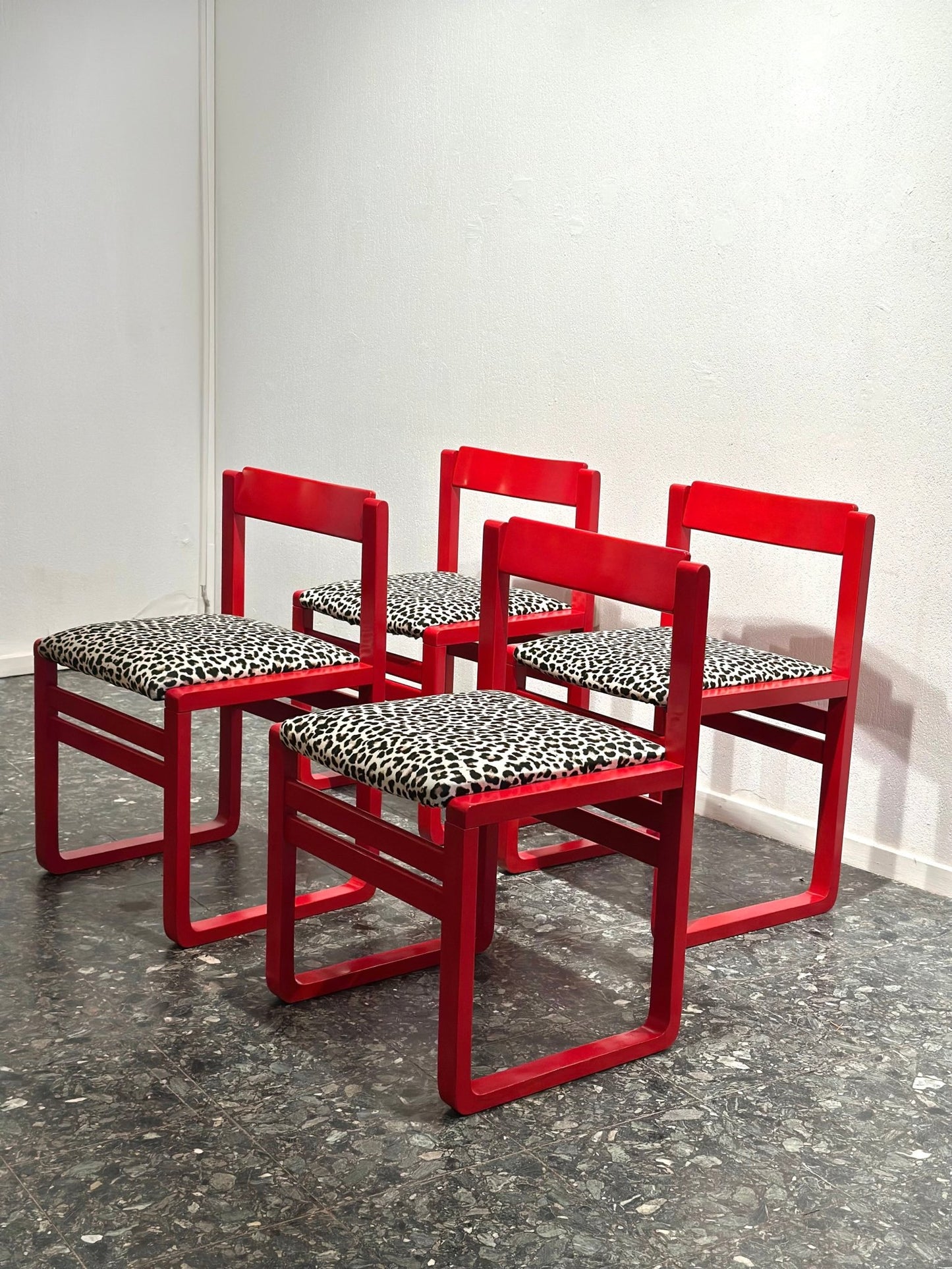 Red Leopard Midcentury Dining Chairs - Lattico