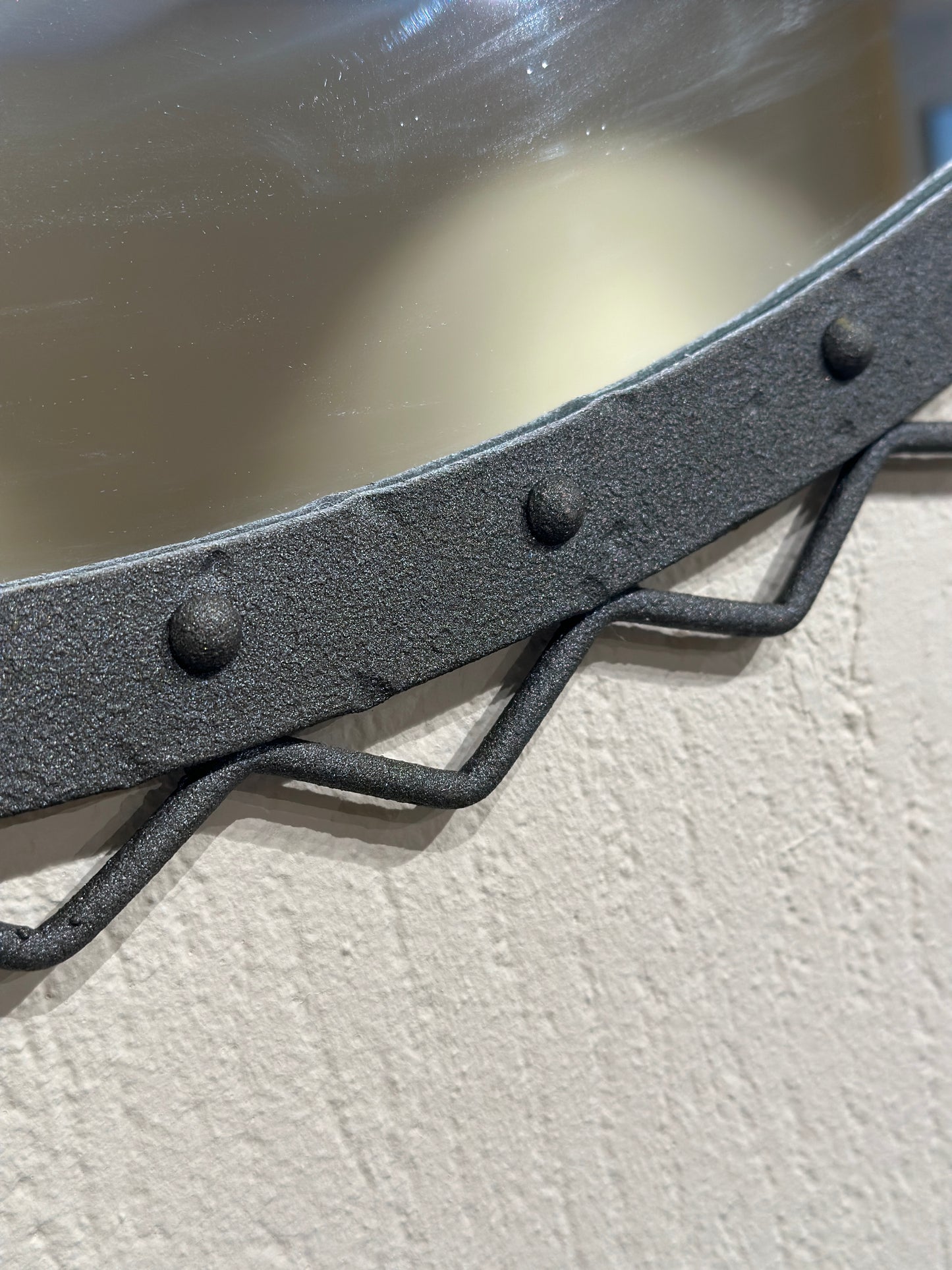 Italian hand-forged iron mirror with riveted frame, Italy, 1960s