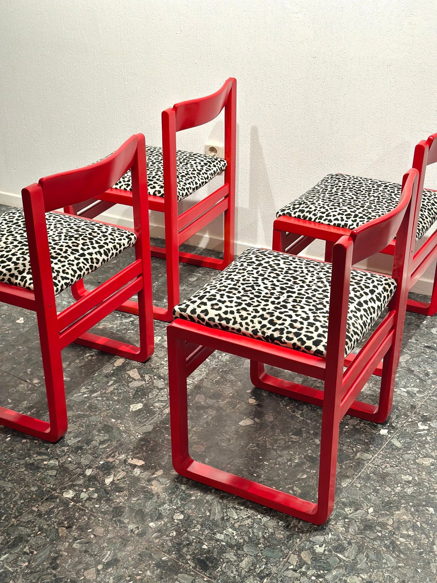 Red Leopard Midcentury Dining Chairs - Lattico
