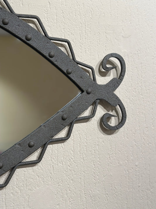 Hand-forged iron mirror with riveted frame, Italy, 1960s