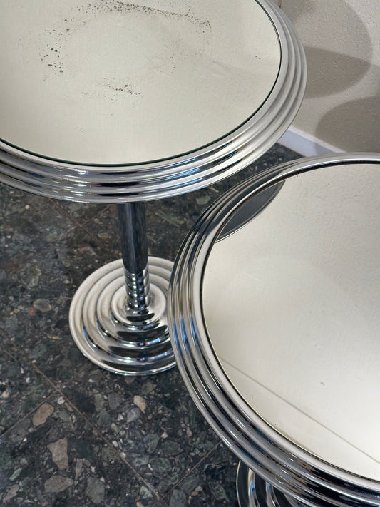 Pair of Chrome Mirrored Sidetables, 1980’s