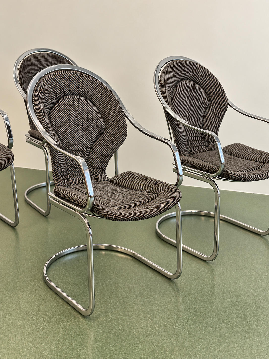 Set of Four Chrome Cantilever Dining Chairs, 1970’s