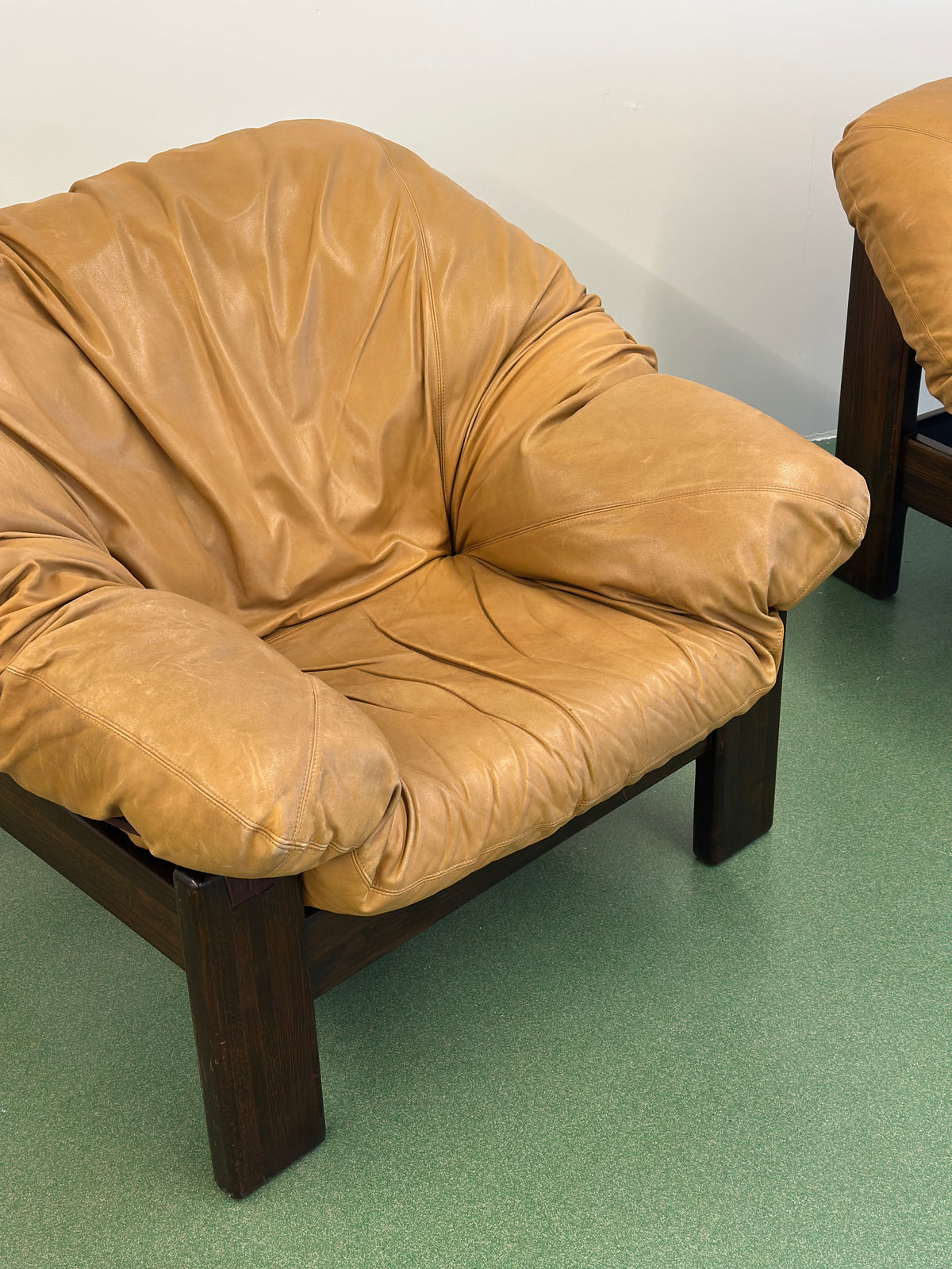 Pair of Brutalist Leather Lounge Chairs, 1960’s