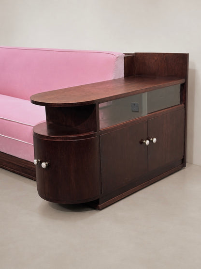 Art Deco Sofa in Blush Pink Velvet, 1930’s