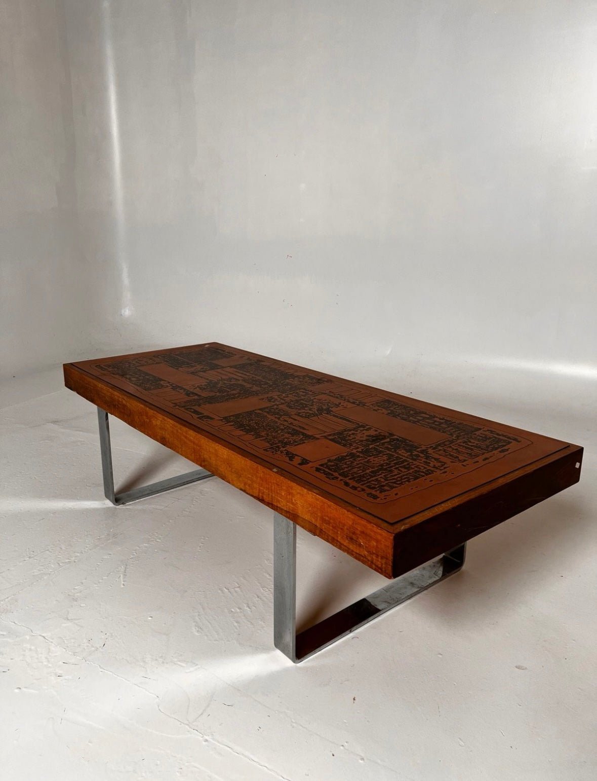 Vintage Brutalist Coffee Table – 1970s, Rosewood & Chrome - Lattico