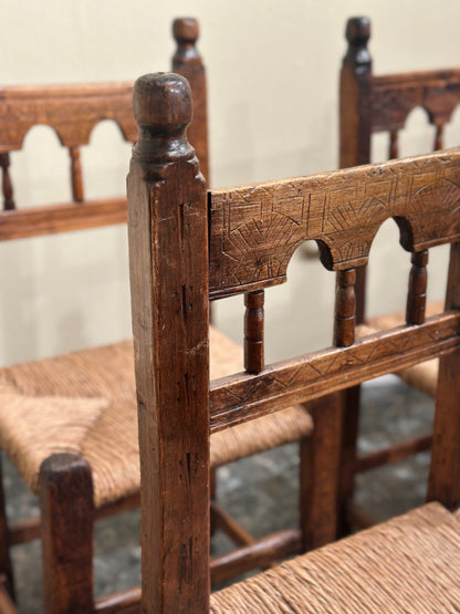 Set of 8 Brutalist Hand Carved Dining Chairs, Spain