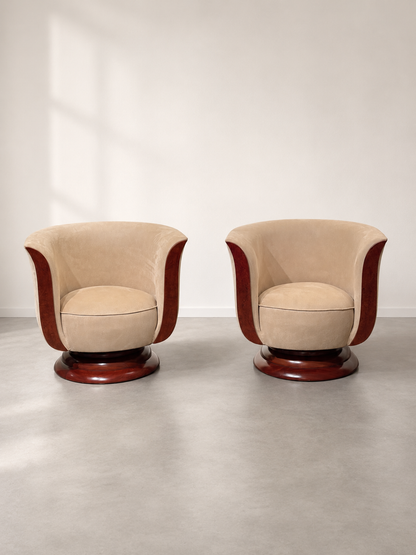 Paar Art Deco Tulip loungefauteuils – Hôtel Le Malandre