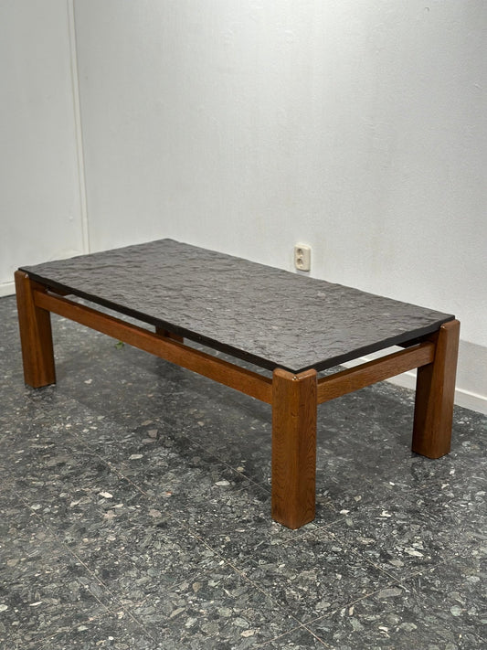 Brutalist Slate and Solid Wood Coffeetable - Lattico