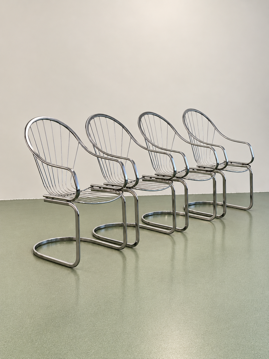 Set of Four Chrome Cantilever Dining Chairs, 1970’s