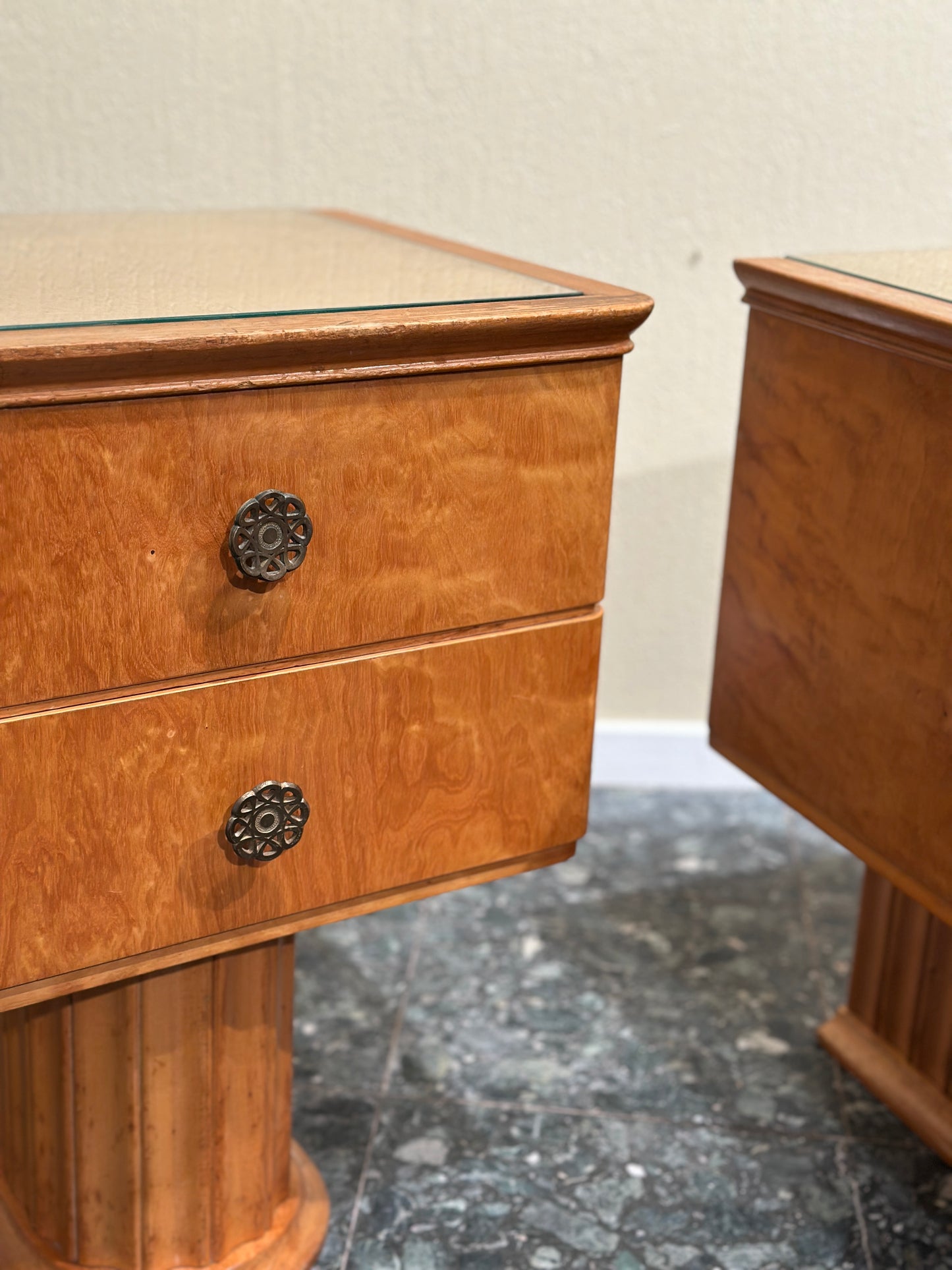 Set Scandinavian Birch Midcentury Art Deco Nightstands