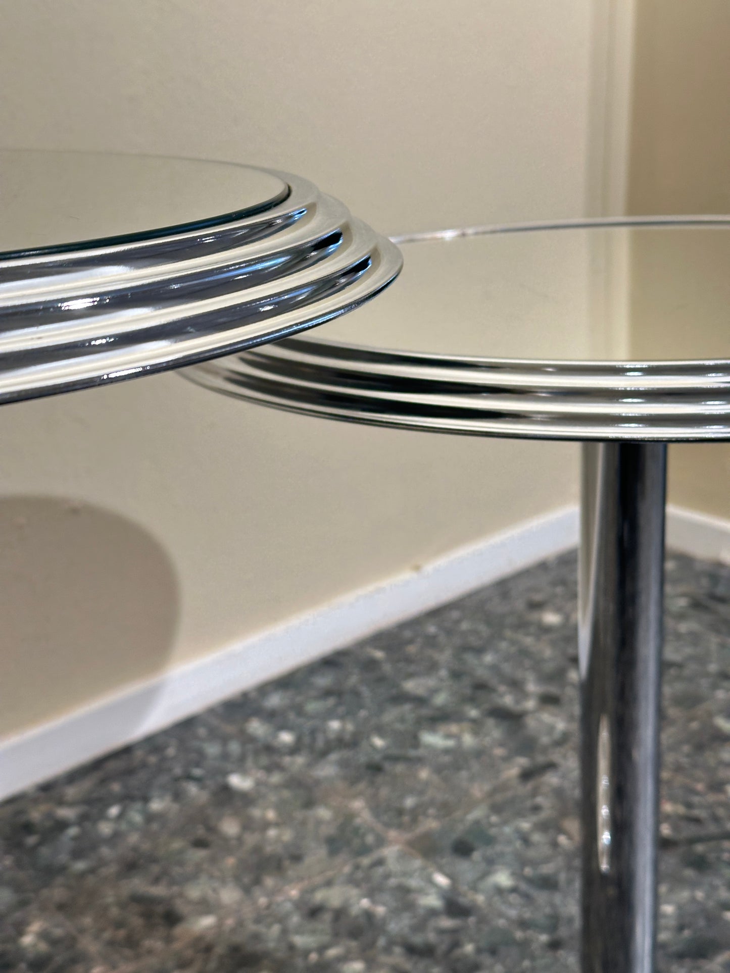 Pair of Chrome Mirrored Sidetables, 1980’s