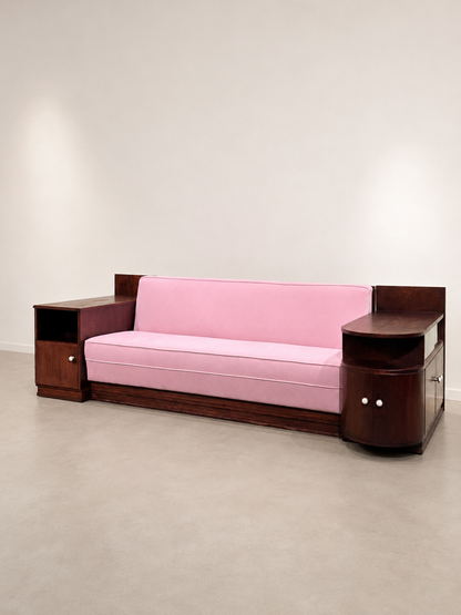 Art Deco Sofa in Blush Pink Velvet, 1930’s