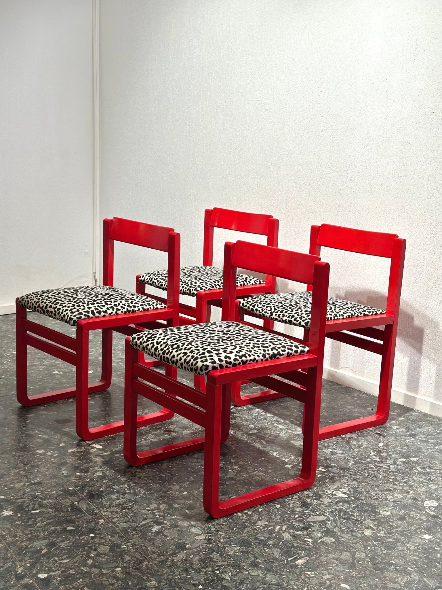 Red Leopard Midcentury Dining Chairs - Lattico