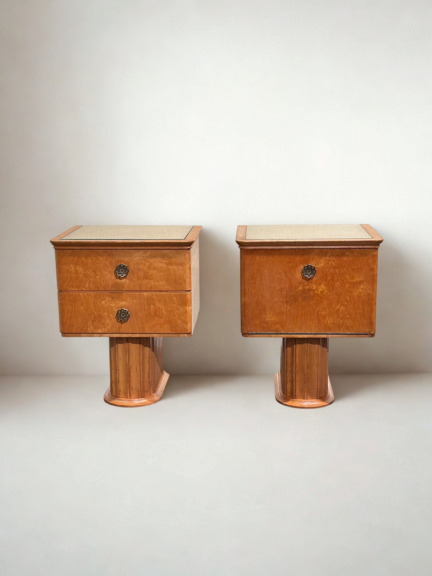 Set Scandinavian Birch Midcentury Art Deco Nightstands
