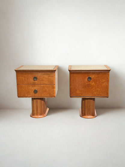 Set Scandinavian Birch Midcentury Art Deco Nightstands