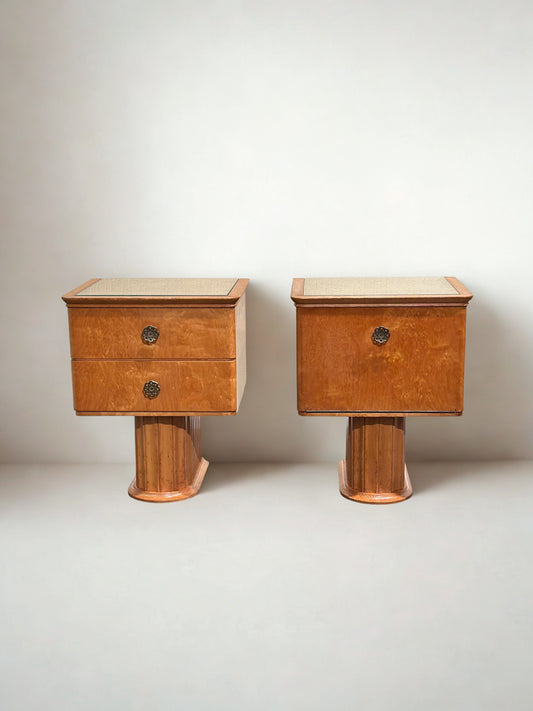 Set Scandinavian Birch Midcentury Art Deco Nightstands