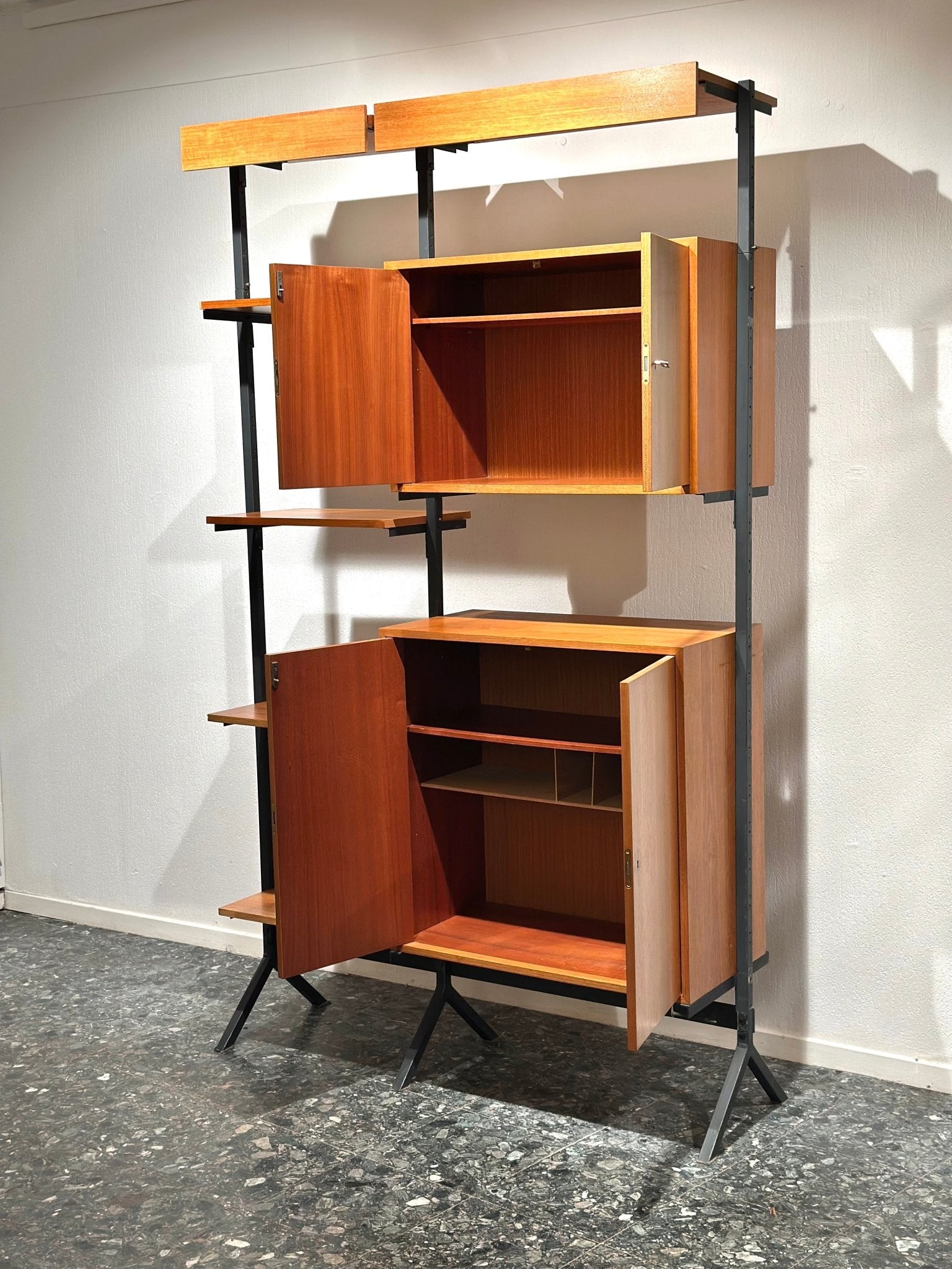 Modular Wall Unit – Teak Veneer & Metal - Lattico