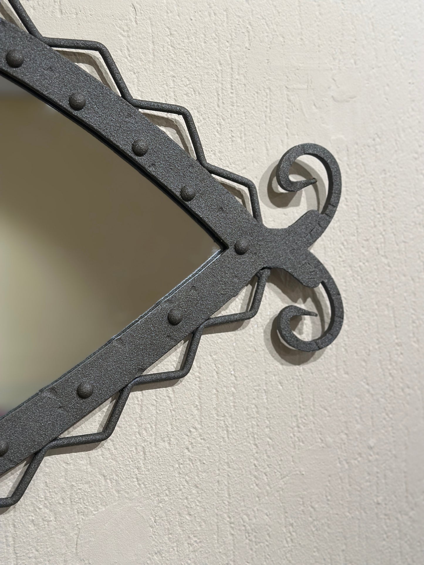 Italian hand-forged iron mirror with riveted frame, Italy, 1960s