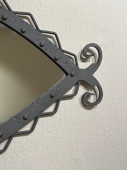 Italian hand-forged iron mirror with riveted frame, Italy, 1960s