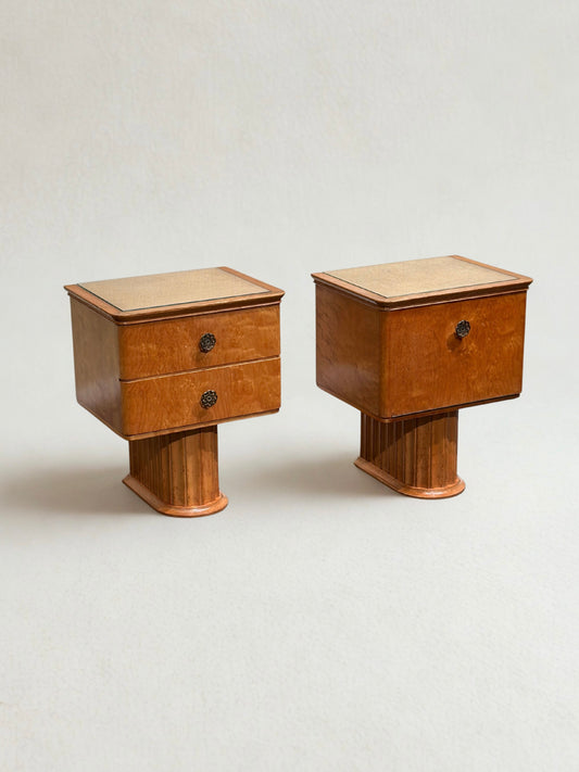 Set Scandinavian Birch Midcentury Art Deco Nightstands
