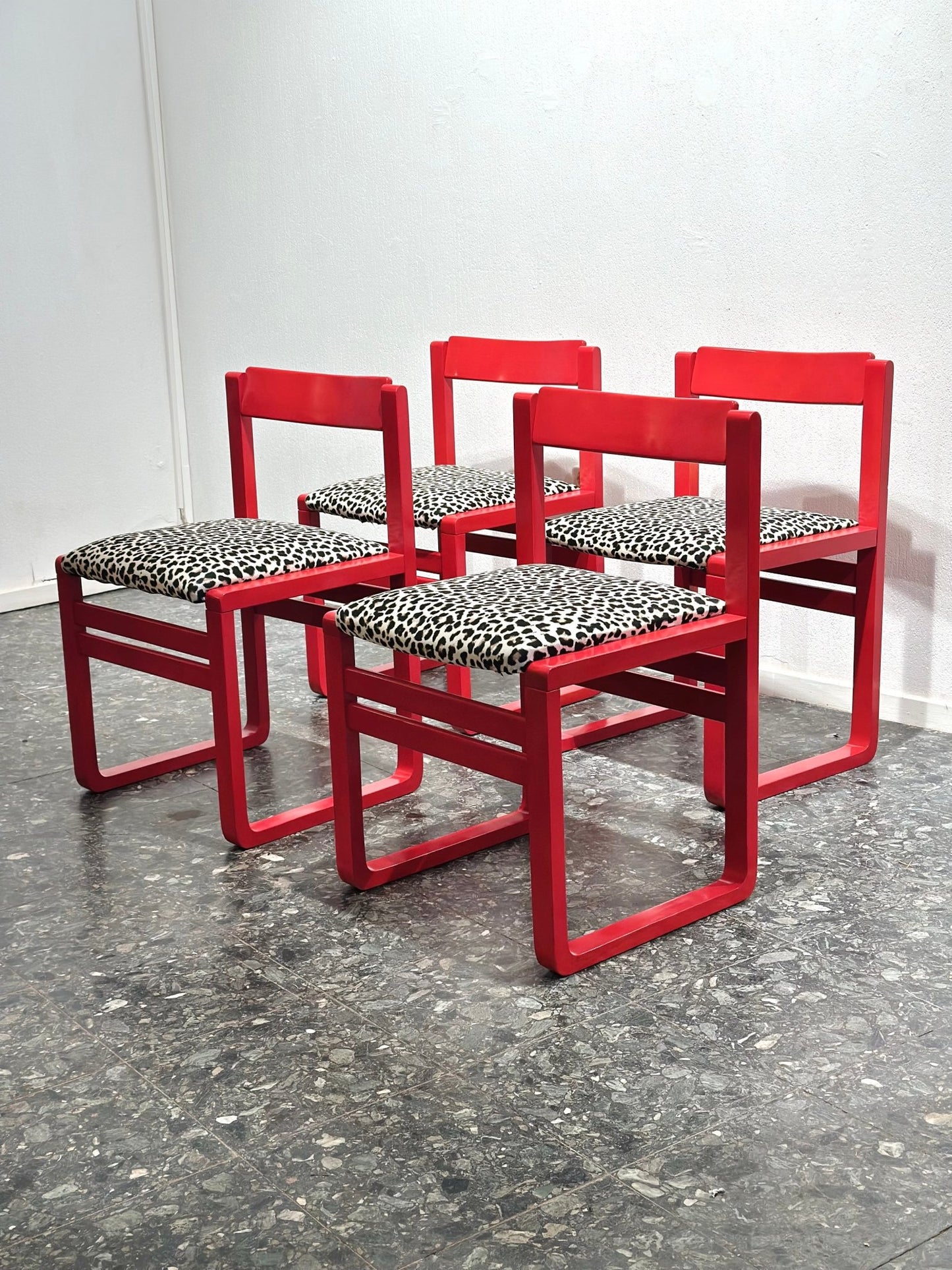 Red Leopard Midcentury Dining Chairs - Lattico