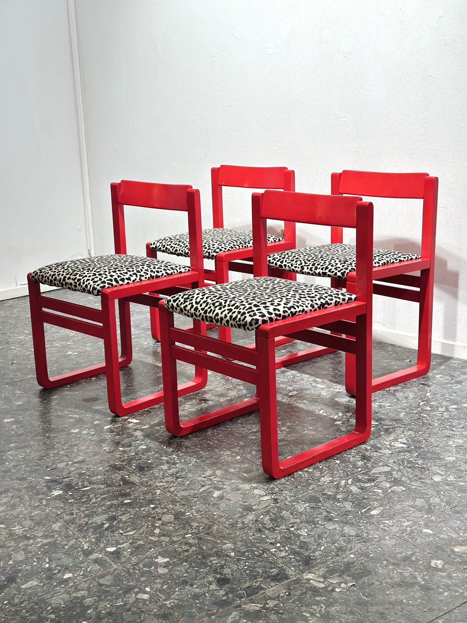 Red Leopard Midcentury Dining Chairs - Lattico