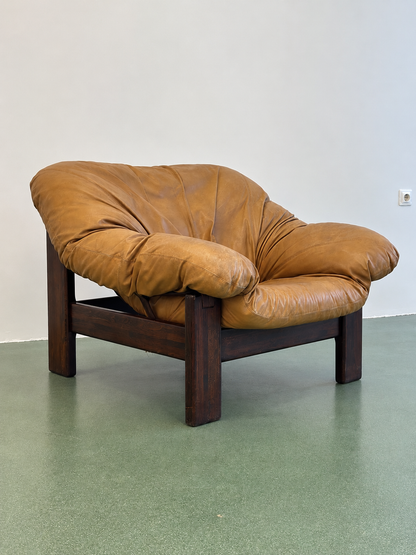 Pair of Brutalist Leather Lounge Chairs, 1960’s