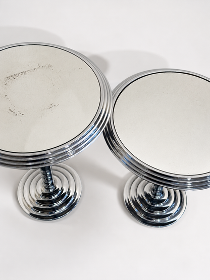 Pair of Chrome Mirrored Sidetables, 1980’s