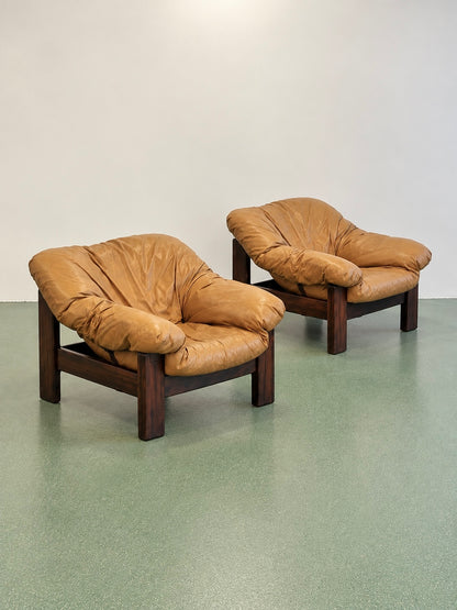 Pair of Brutalist Leather Lounge Chairs, 1960’s