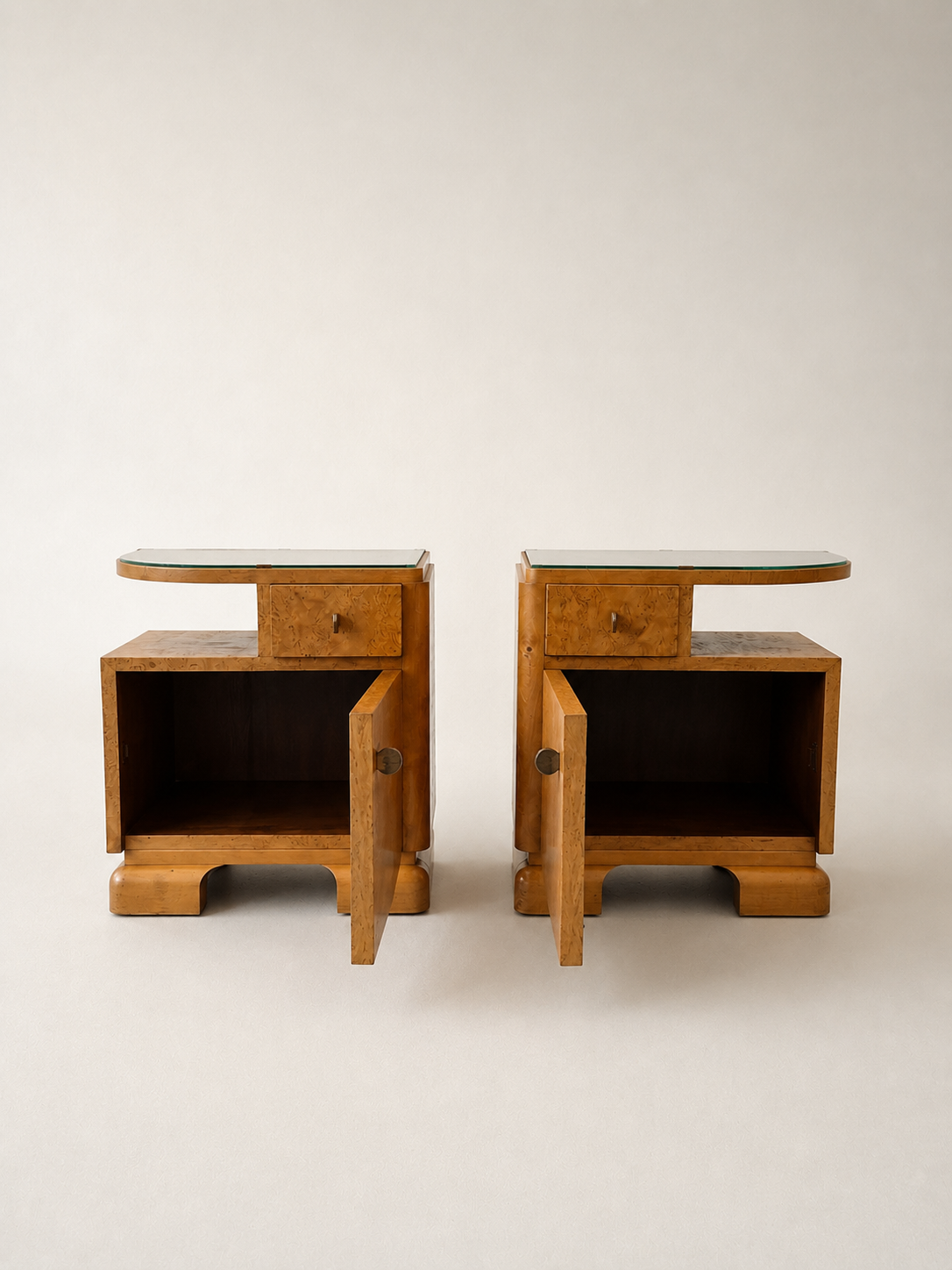 Art Deco Bird’s-Eye Maple Nightstands, France, 1930s