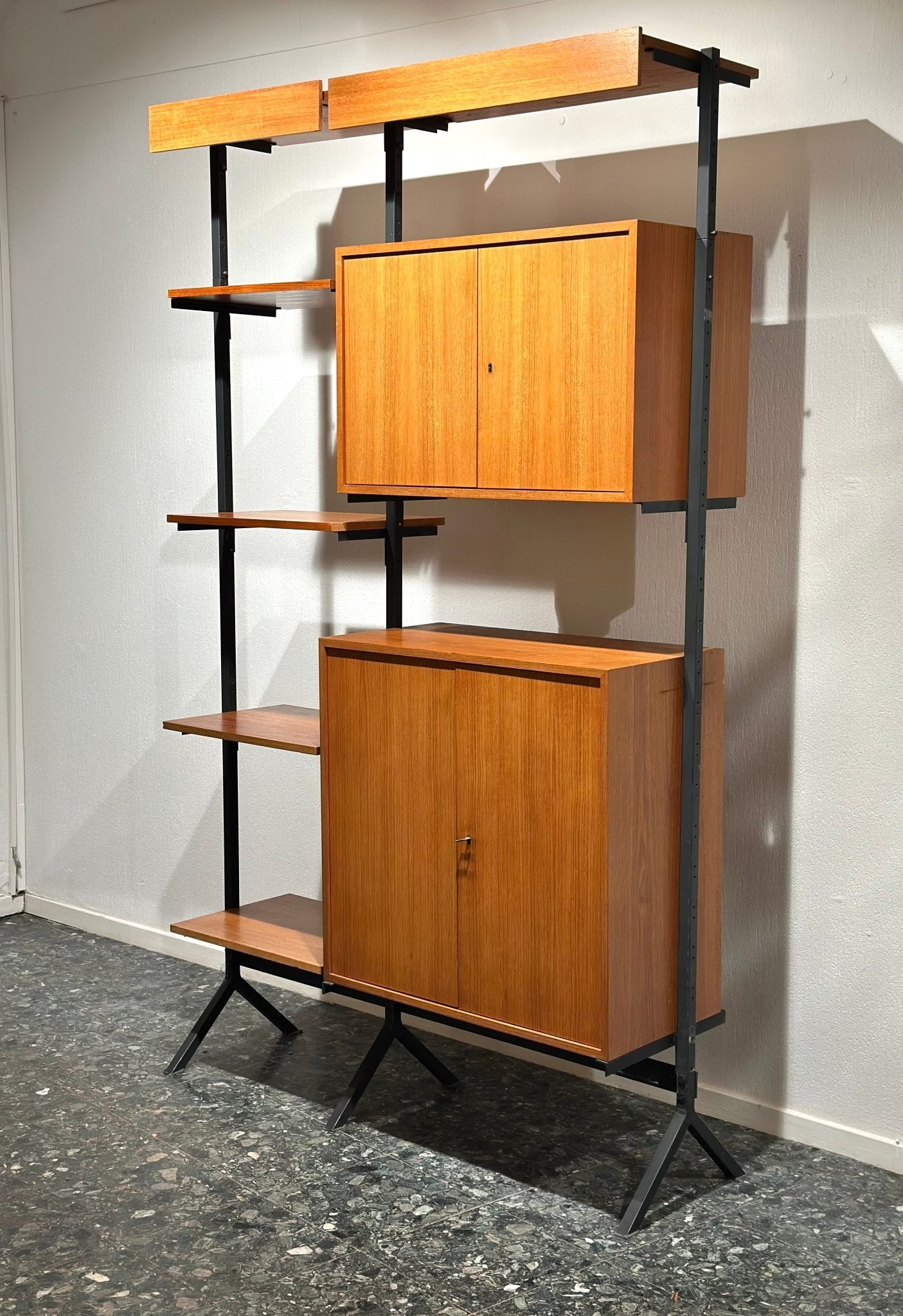 Modular Wall Unit – Teak Veneer & Metal - Lattico