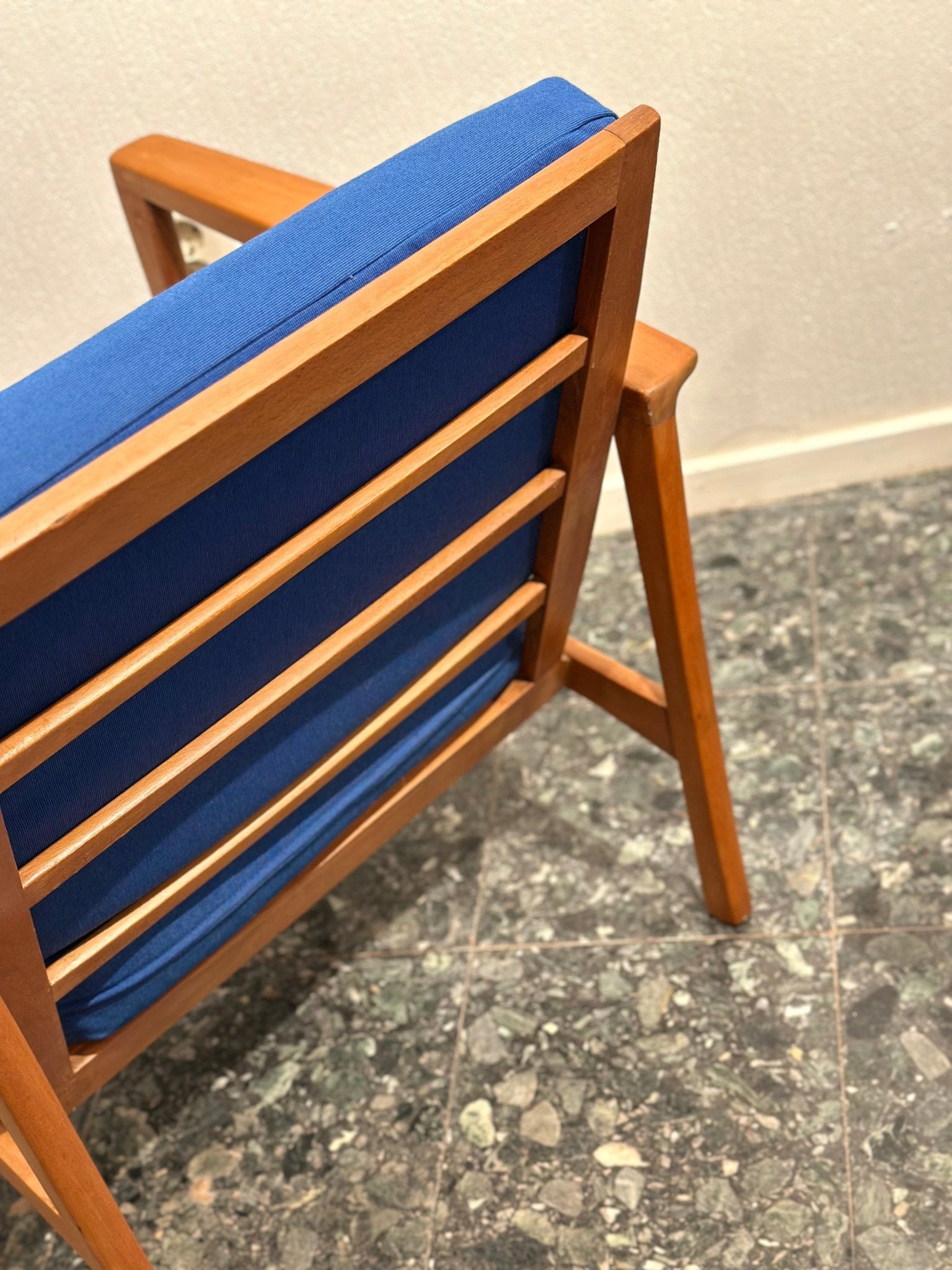 Pair of Mid - Century Lounge Chairs – Teak & Cobalt Blue - Lattico