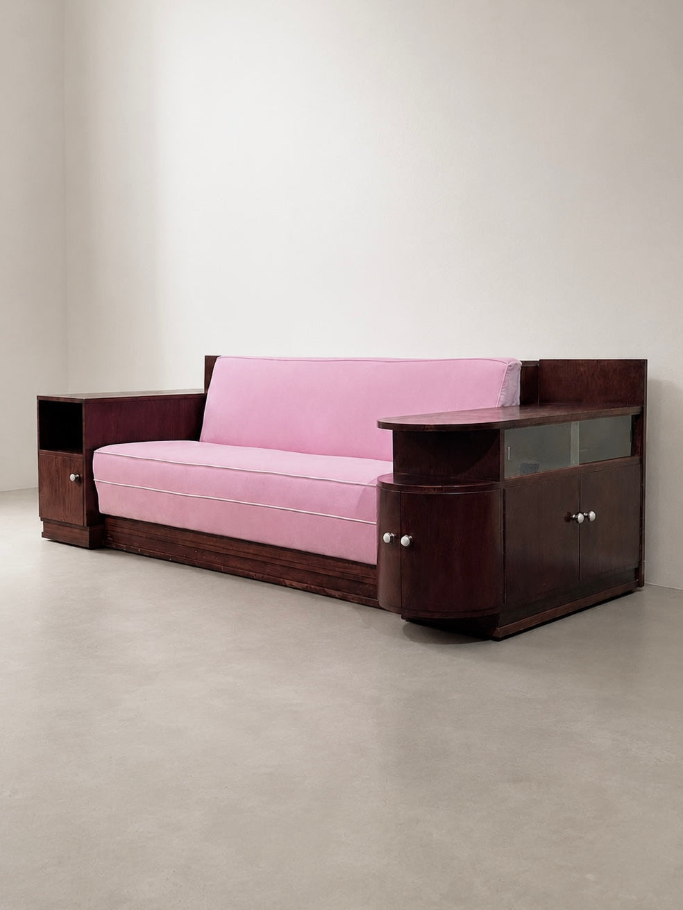 Art Deco Sofa in Blush Pink Velvet, 1930’s