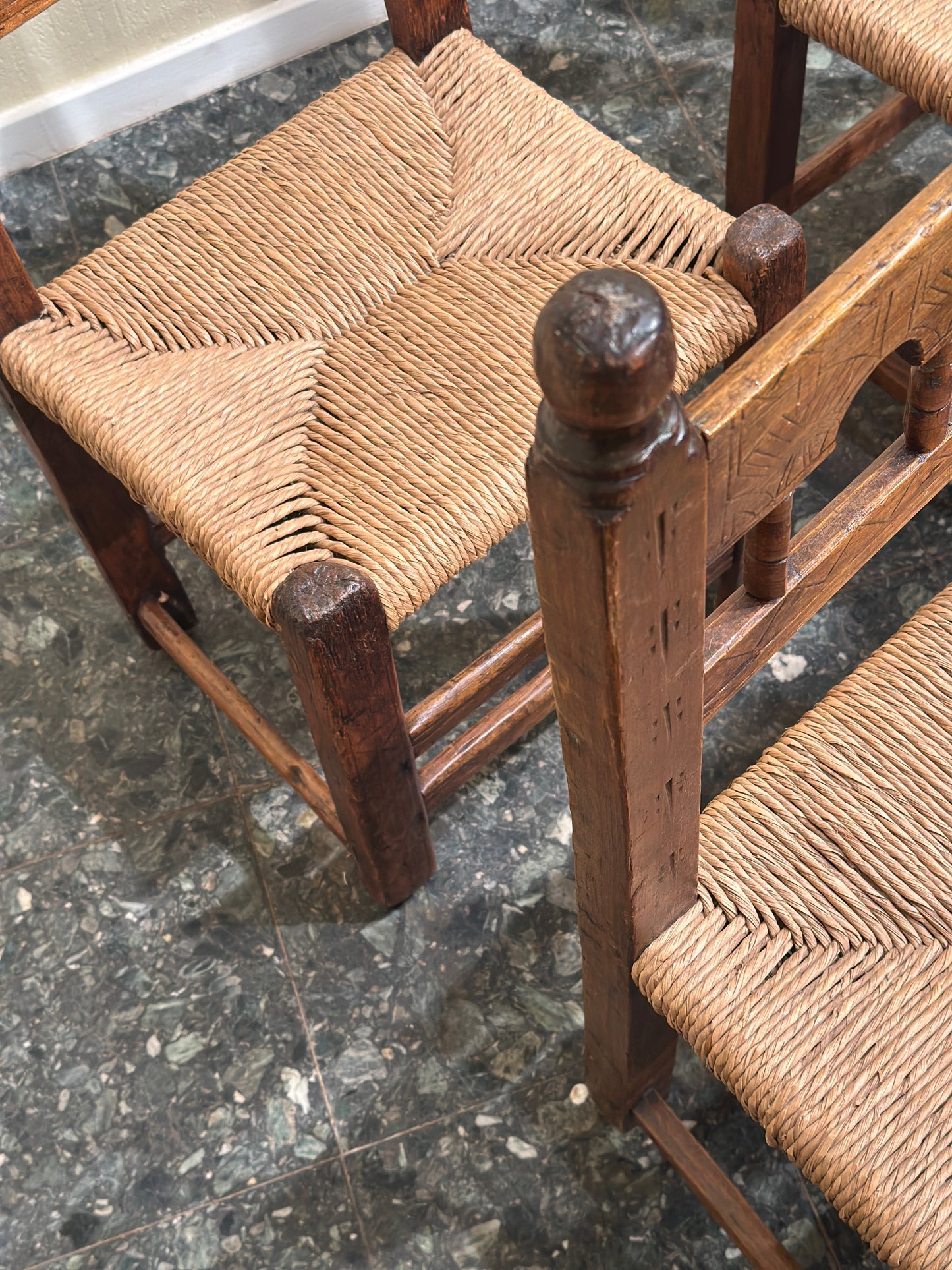 Set of 8 Brutalist Hand Carved Dining Chairs, Spain