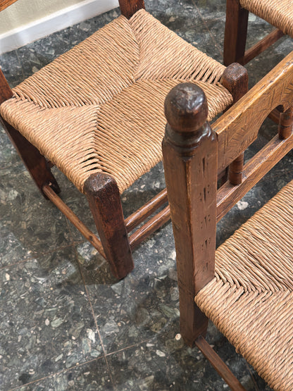 Set of 8 Brutalist Hand Carved Dining Chairs, Spain