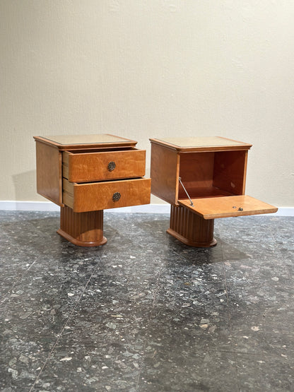 Set Scandinavian Birch Midcentury Art Deco Nightstands
