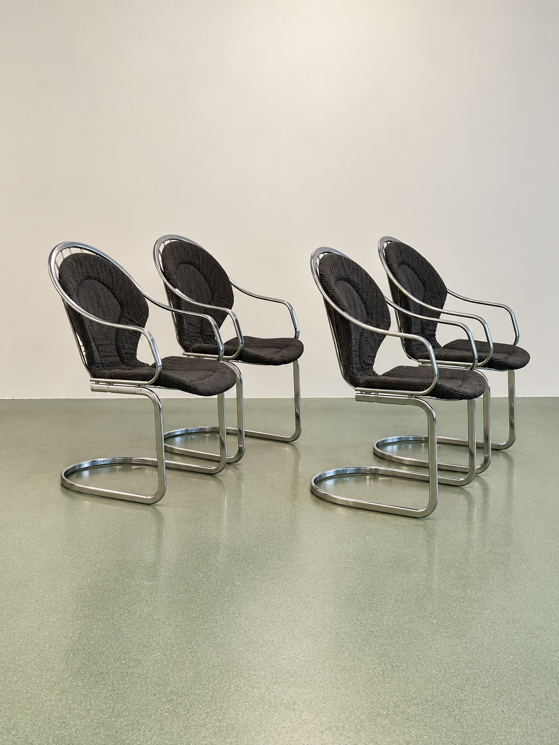 Set of Four Chrome Cantilever Dining Chairs, 1970’s