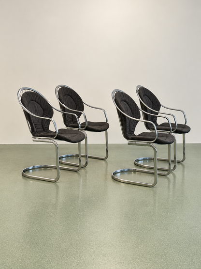Set of Four Chrome Cantilever Dining Chairs, 1970’s