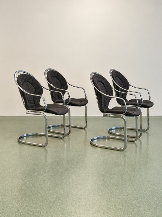 Set of Four Chrome Cantilever Dining Chairs, 1970’s