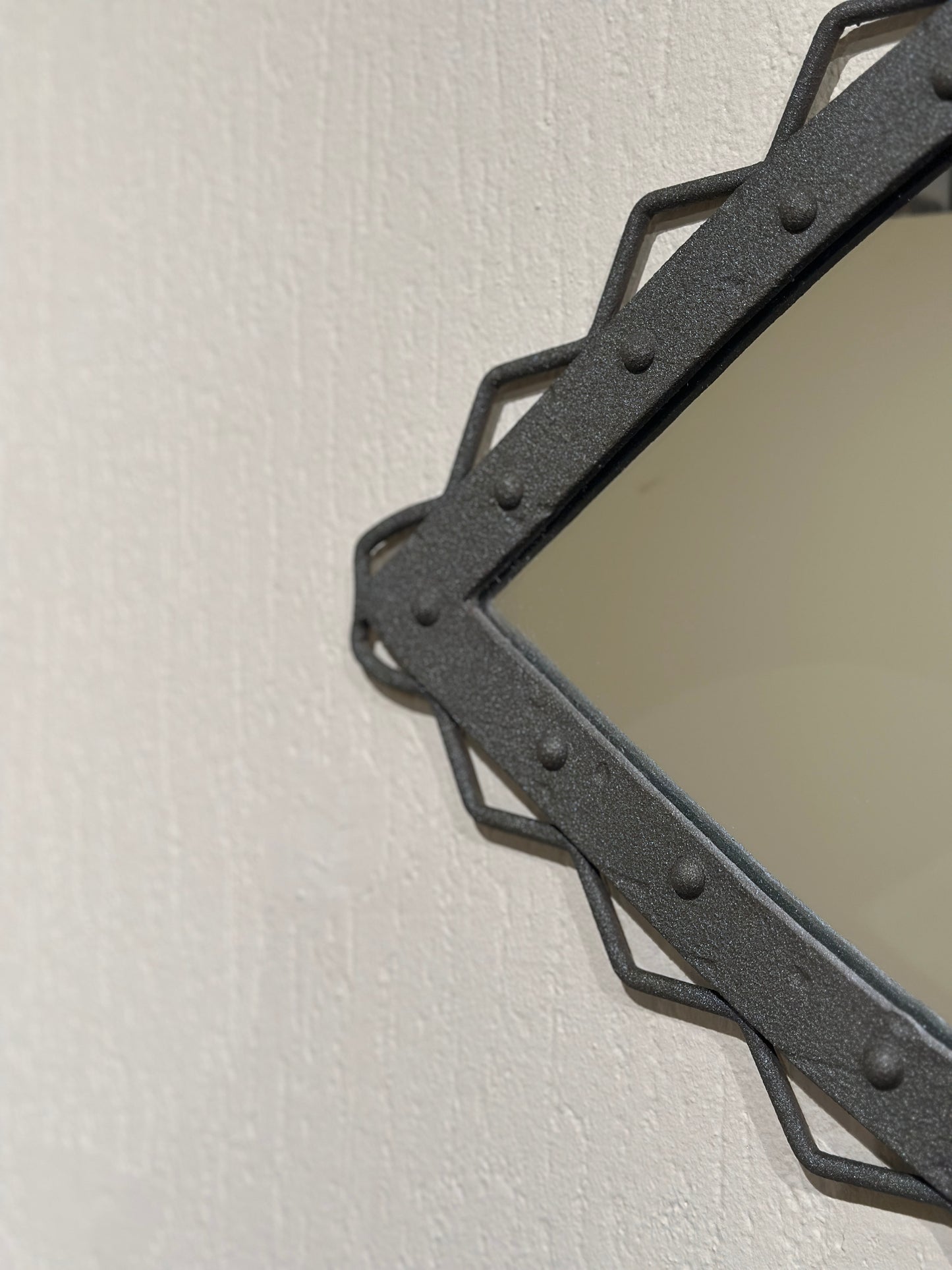Italian hand-forged iron mirror with riveted frame, Italy, 1960s