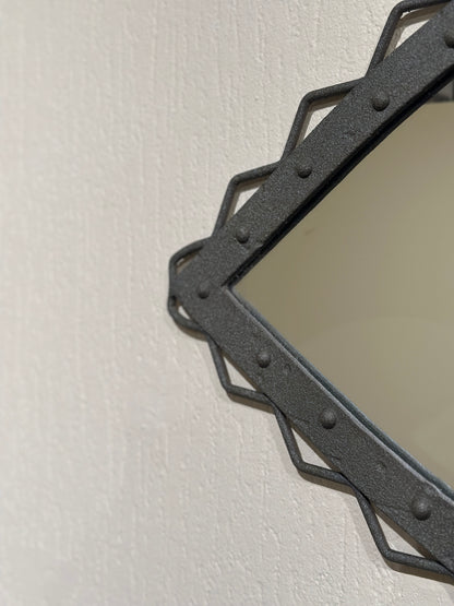 Italian hand-forged iron mirror with riveted frame, Italy, 1960s