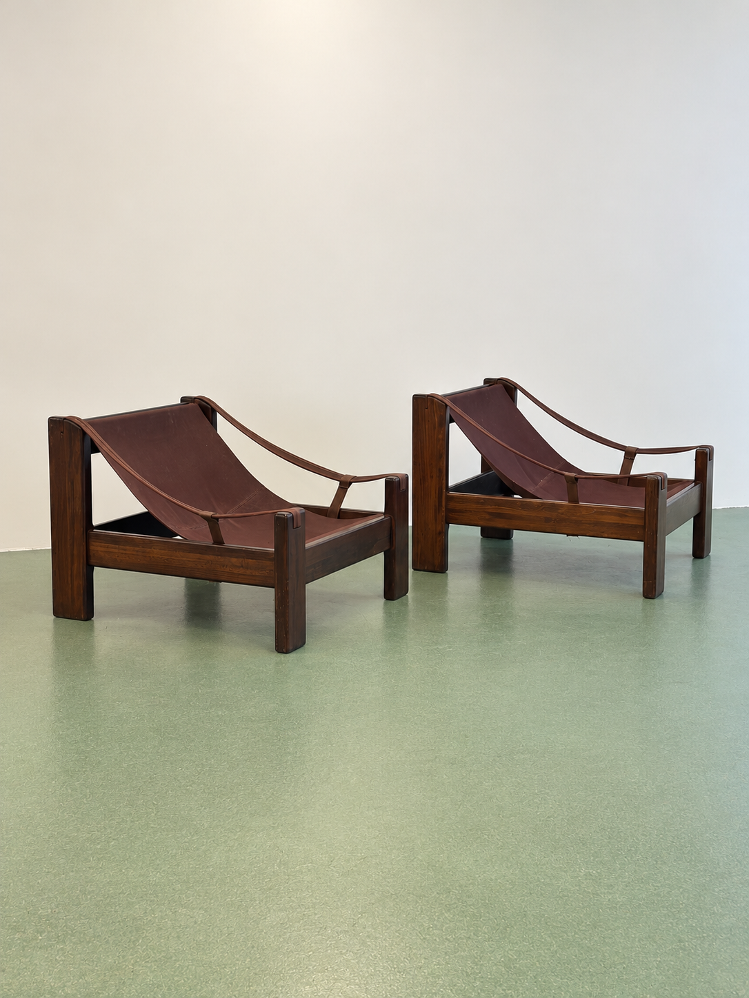 Pair of Brutalist Leather Lounge Chairs, 1960’s