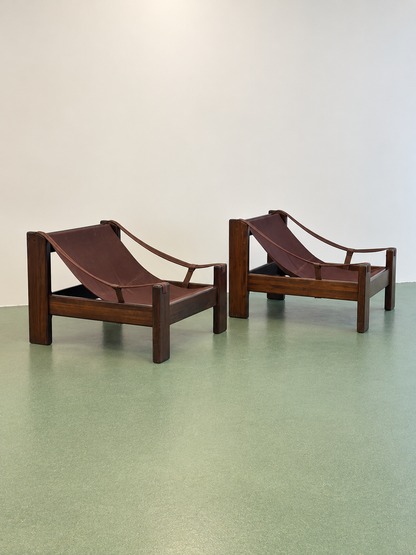 Pair of Brutalist Leather Lounge Chairs, 1960’s
