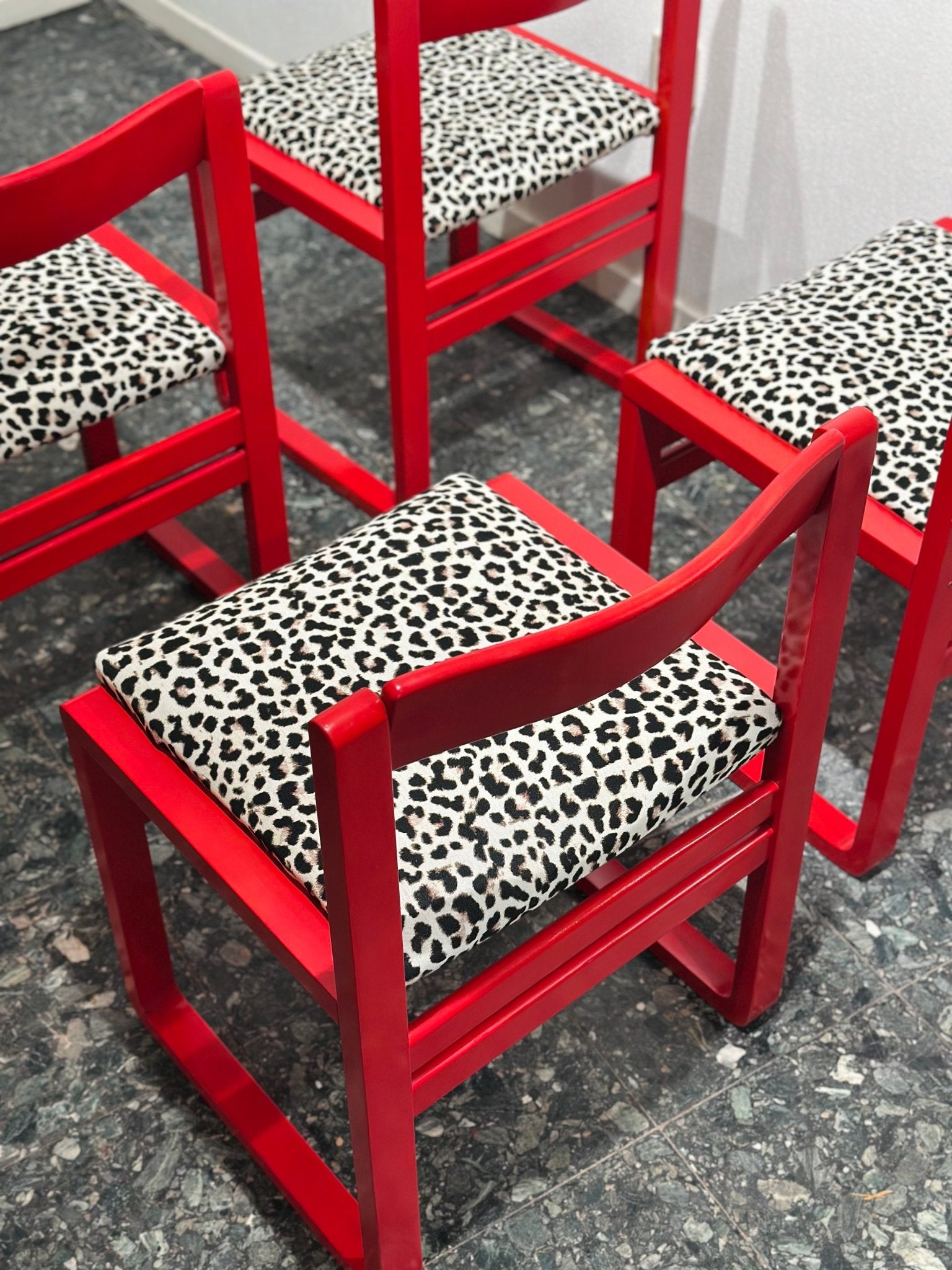 Red Leopard Midcentury Dining Chairs - Lattico
