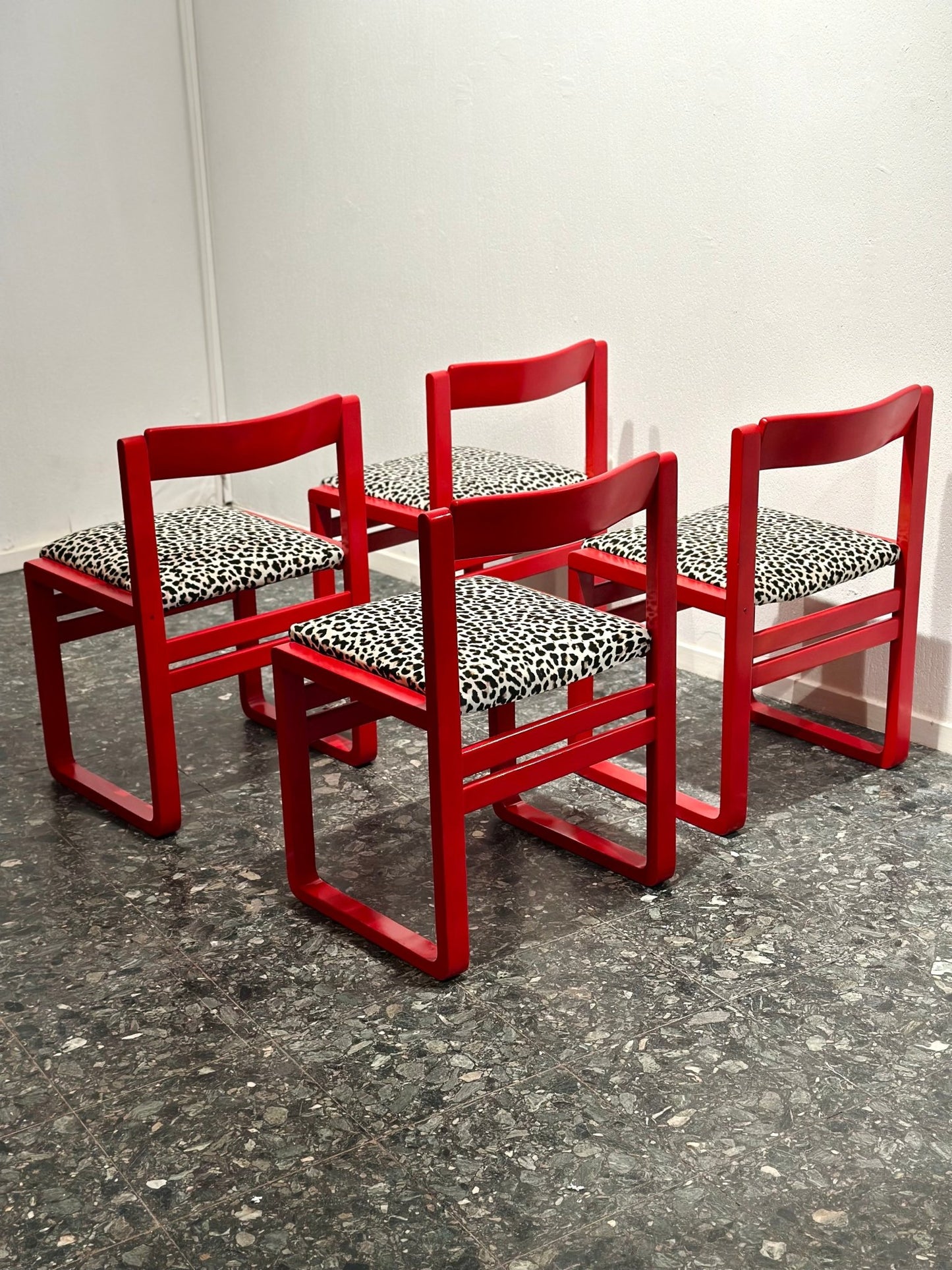 Red Leopard Midcentury Dining Chairs - Lattico