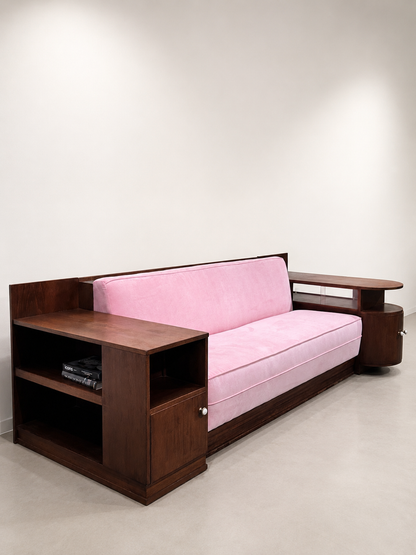 Art Deco Sofa in Blush Pink Velvet, 1930’s