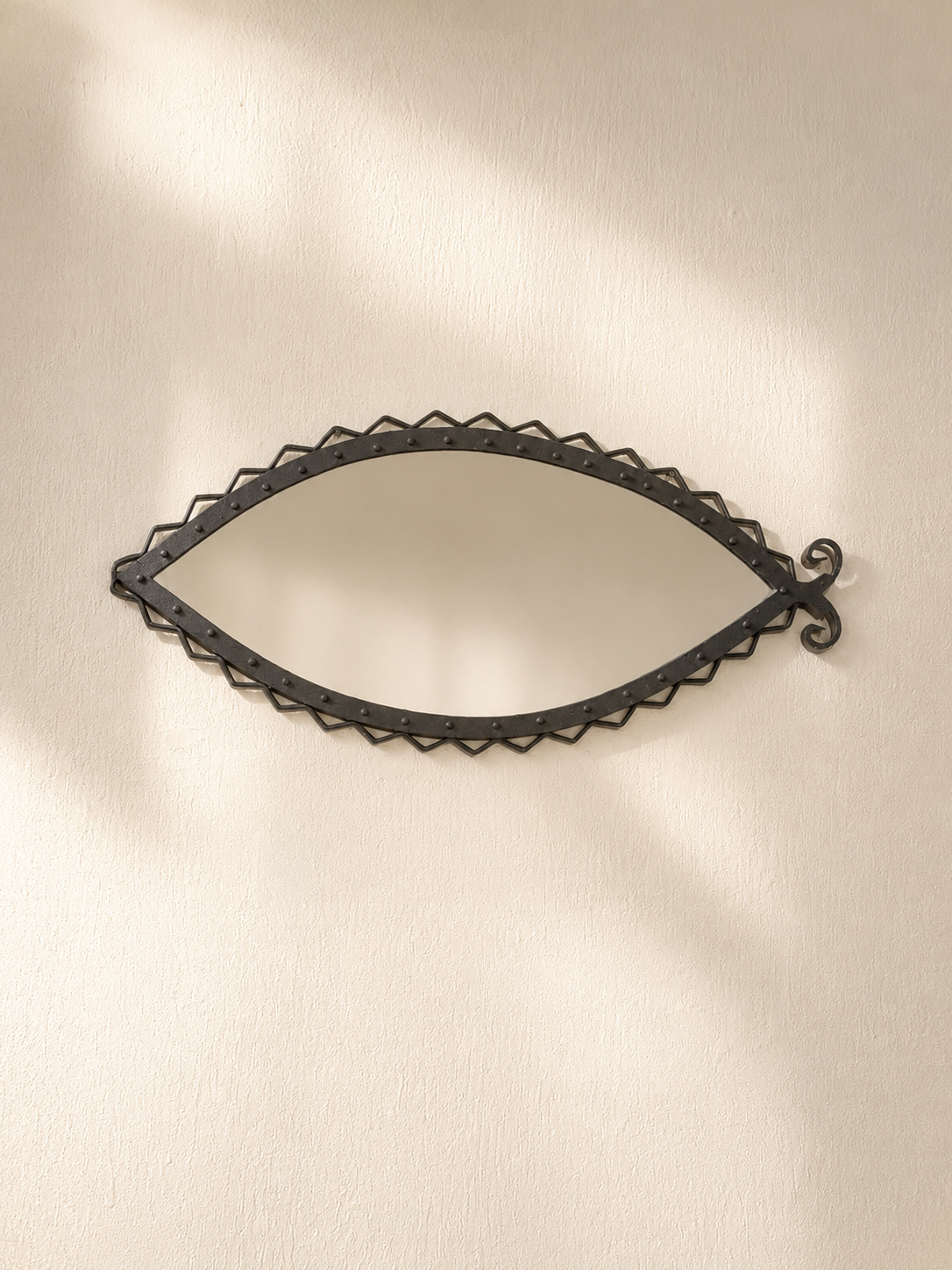 Italian hand-forged iron mirror with riveted frame, Italy, 1960s