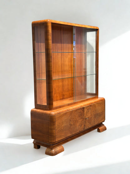 Art Deco Walnut Display Cabinet