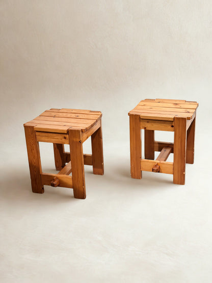Set Brutalist Swedish Solid Pine Stools